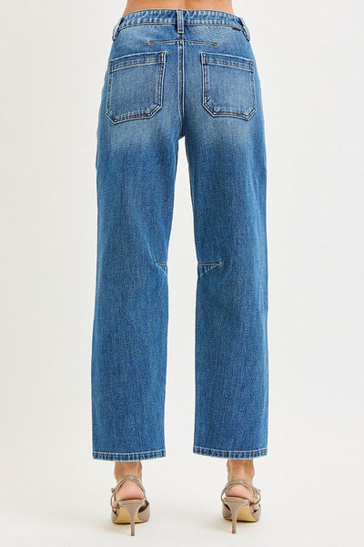 Risen Patch Pocket Mid Rise Barrel Jean