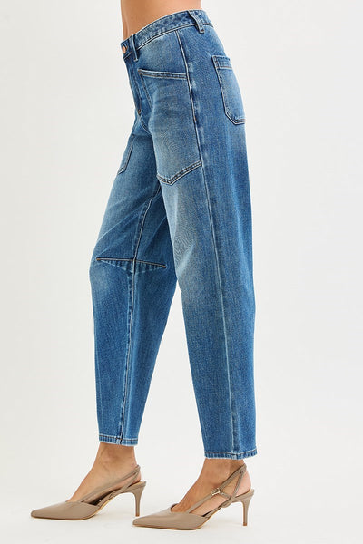Risen Patch Pocket Mid Rise Barrel Jean