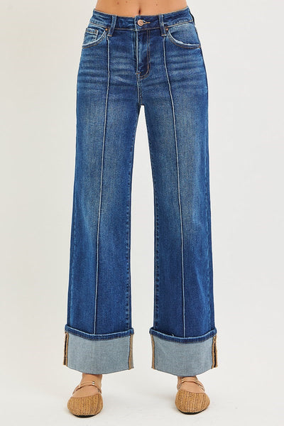 Risen High Rise Wide Cuff Turn Up Jean