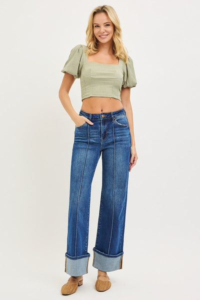 Risen High Rise Wide Cuff Turn Up Jean