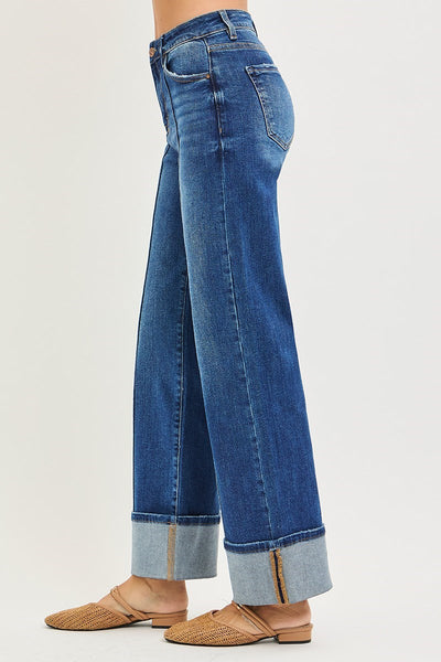 Risen High Rise Wide Cuff Turn Up Jean