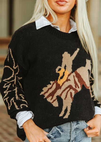 Lucky & Blessed Rodeo Boot Stitch Knit Sweater