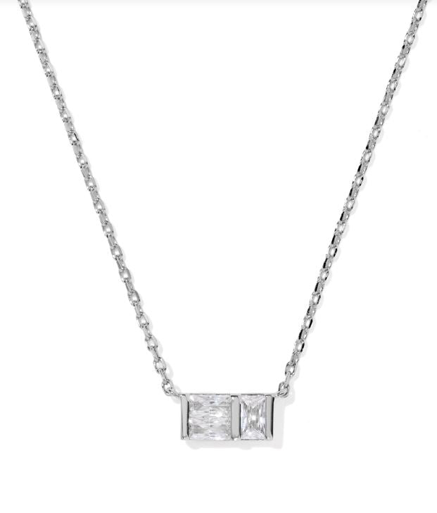 Kendra Scott Jamie Short Pendent Necklace in Silver White CZ