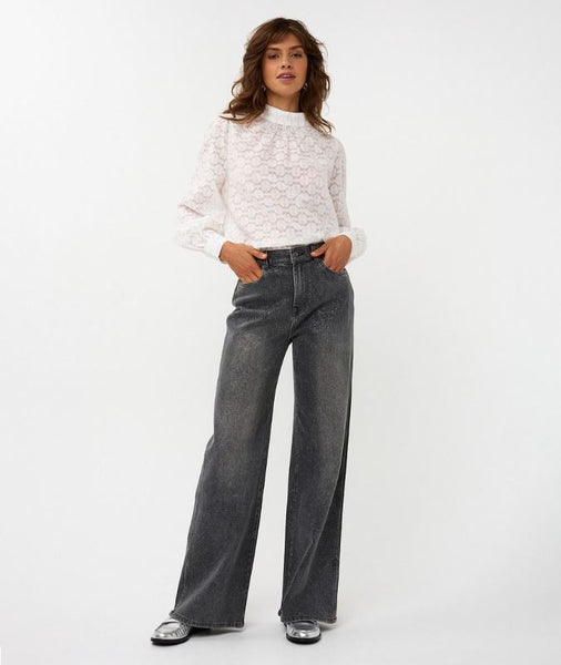 Esqualo Off White Plumetis Turtleneck Blouse