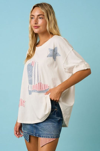 Boot Patchwork Short Sleeve Knit