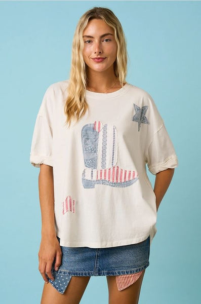 Boot Patchwork Short Sleeve Knit