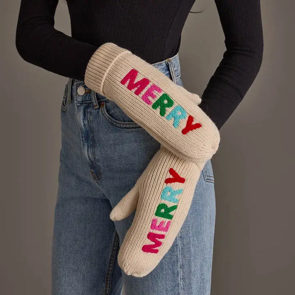 Merry Knit Mittens in Cream