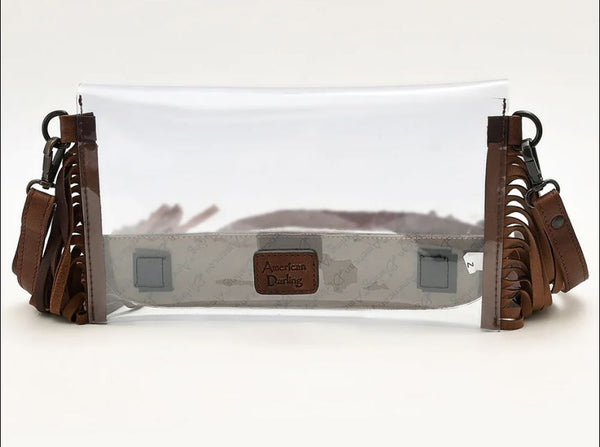 Clear Fringe Crossbody with Tooled Leather Trim