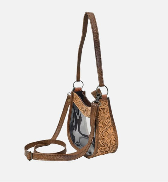 Western Leather Clear Bag with Hand Tooled Acents