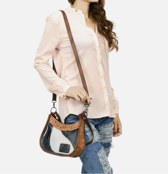 Western Leather Clear Bag with Hand Tooled Acents