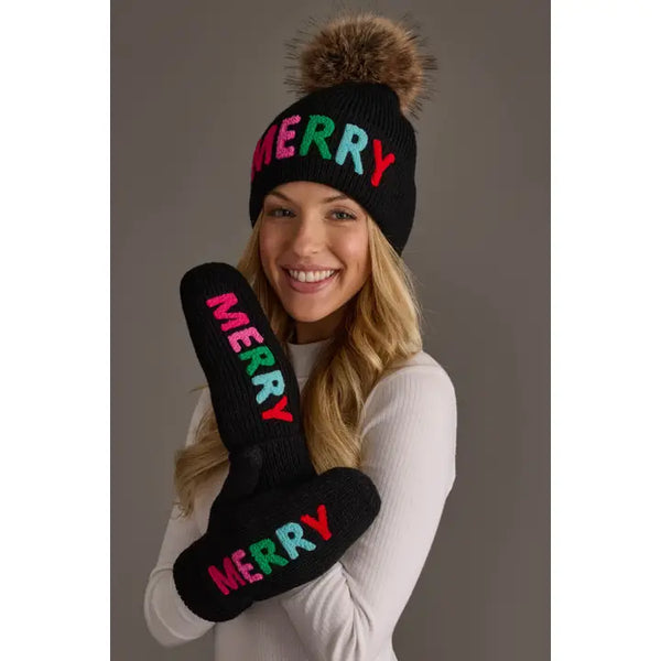 Merry Pom Knit Hat in Black