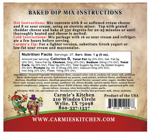 Carmie’s Kitchen Baked Bacon Jalapeño Popper Dip Mix