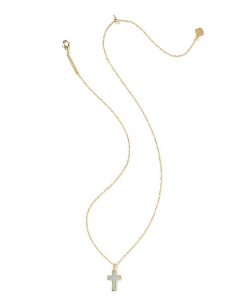 Kendra Scott Cross Pendant Necklace in Gold & Matte Light Blue Dichroic Glass
