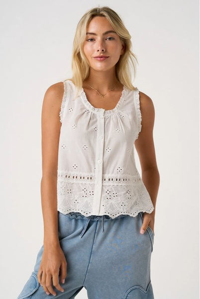 Embroidered Eyelet Sleeveless Top
