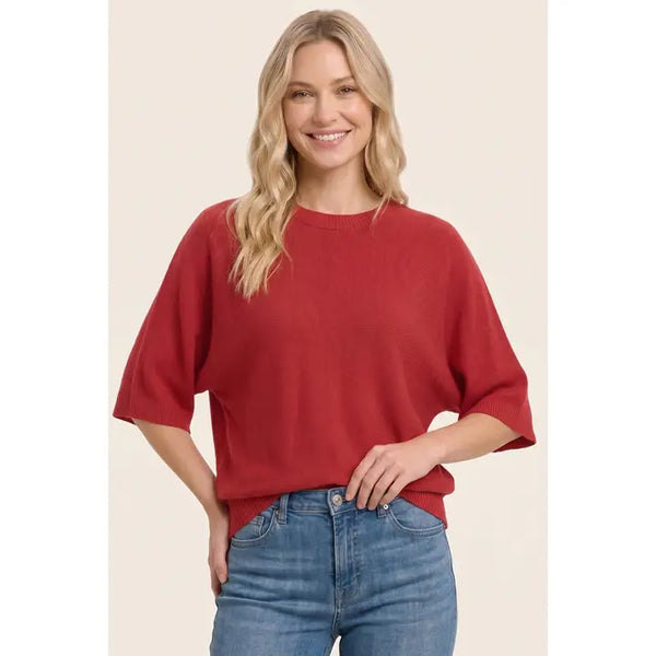 Dolman Short Sleeve Crew Neck Sweater