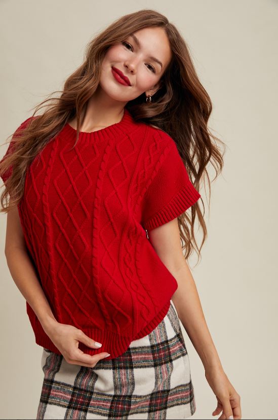 Wishlist Cable Knit Short Sleeve Sweater