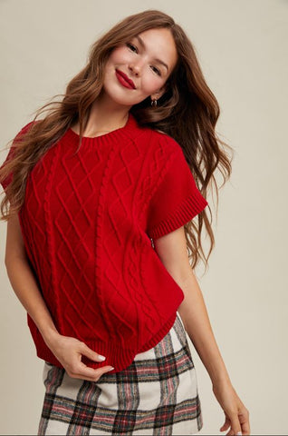 Wishlist Cable Knit Short Sleeve Sweater