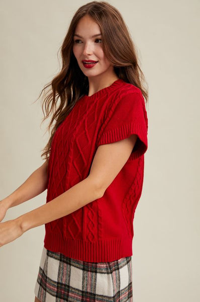 Wishlist Cable Knit Short Sleeve Sweater