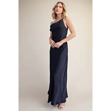One Shoulder Satin Maxi Dress