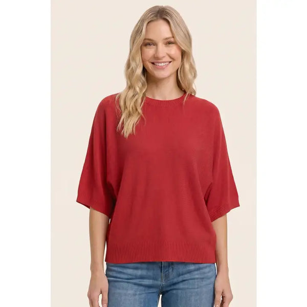 Dolman Short Sleeve Crew Neck Sweater
