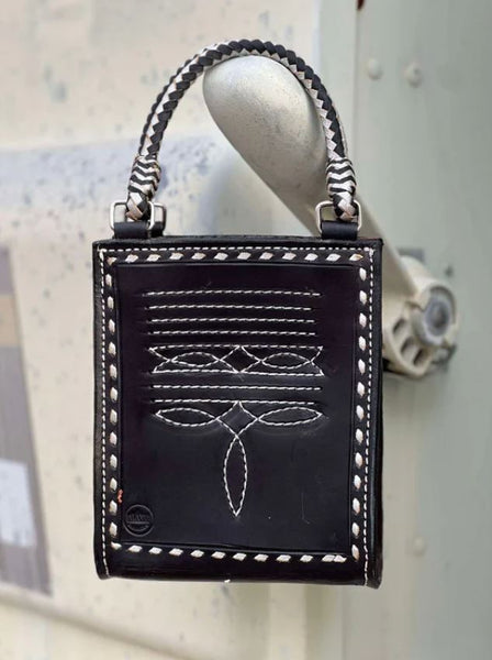 The Card Handbag in Cowboy Stitch Black