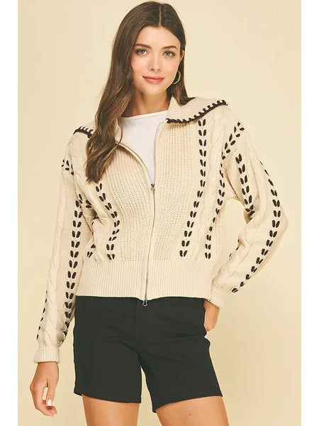 Contrast Stitch Cable Knit Cardigan