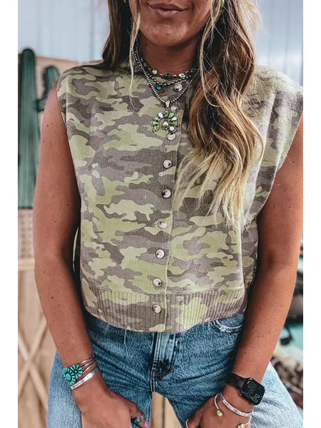 Girlie Camo Button Front Top