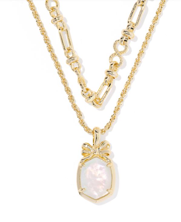 Kendra Scott Daphne Bow Multi Strand Necklace in Gold Iridescent Crystal Ivory Illusion