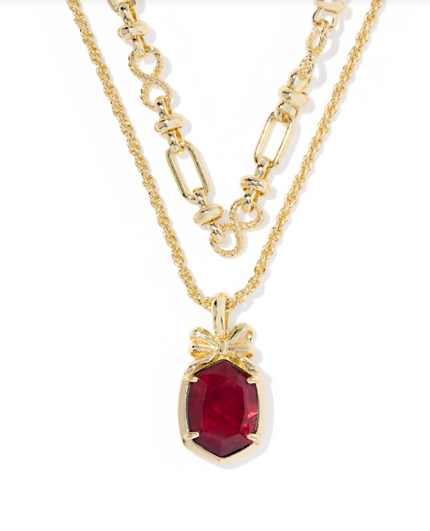 Kendra Scott Daphne Bow Multi Strand Necklace in Gold Dark Burgundy Illusion