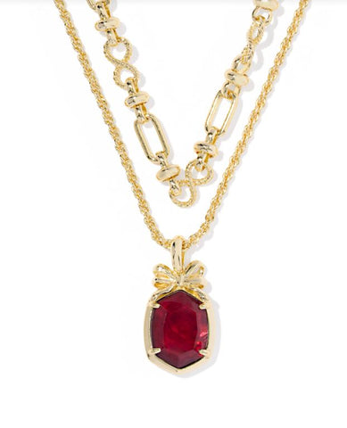 Kendra Scott Daphne Bow Multi Strand Necklace in Gold Dark Burgundy Illusion