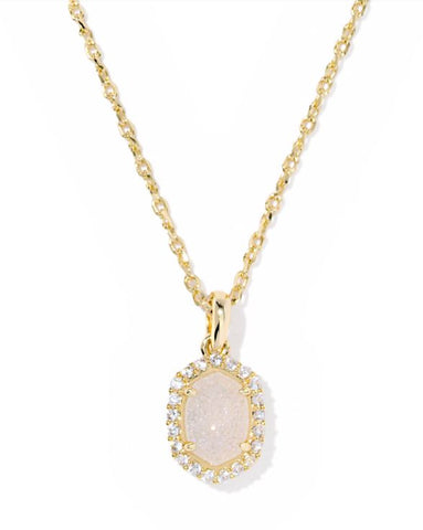Kendra Scott Daphne Crystal Frame Short Pendant Necklace in Gold Iridescent Drusy