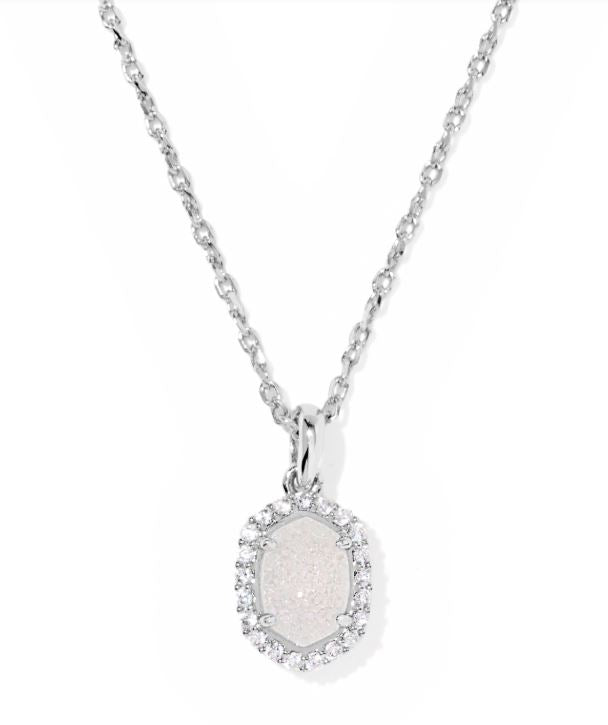 Kendra Scott Daphne Crystal Frame Short Pendent Necklace in Silver Iridescent Drusy