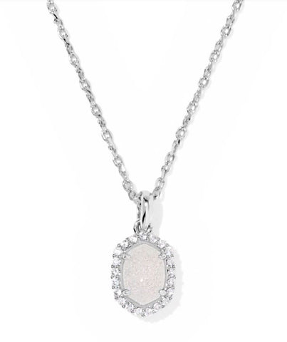 Kendra Scott Daphne Crystal Frame Short Pendent Necklace in Silver Iridescent Drusy