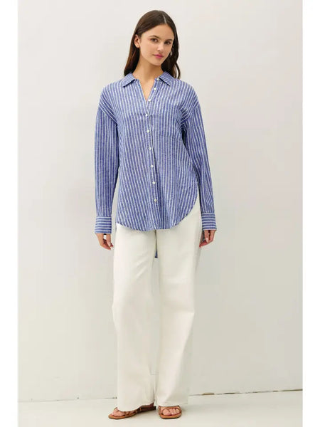 Be Cool Linen Blend Long Sleeve Button Up