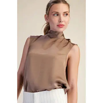 High Mock Neck Sleeveless Flowy Back Tie Too