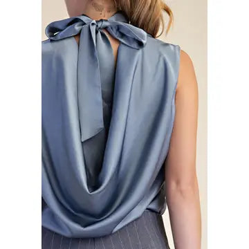 High Mock Neck Sleeveless Flowy Back Tie Too