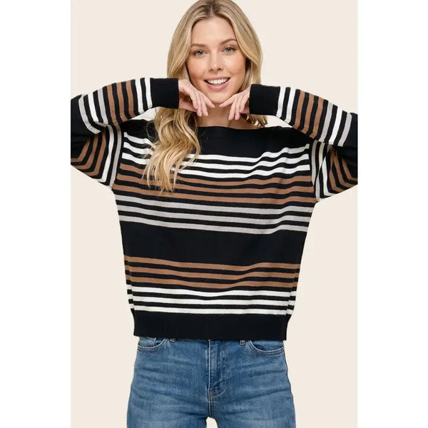 Boat Neck Multi Stripe Sweater