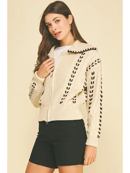 Contrast Stitch Cable Knit Cardigan