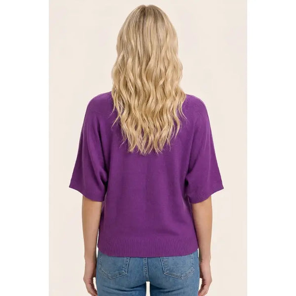 Dolman Short Sleeve Crew Neck Sweater