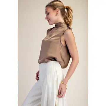 High Mock Neck Sleeveless Flowy Back Tie Too