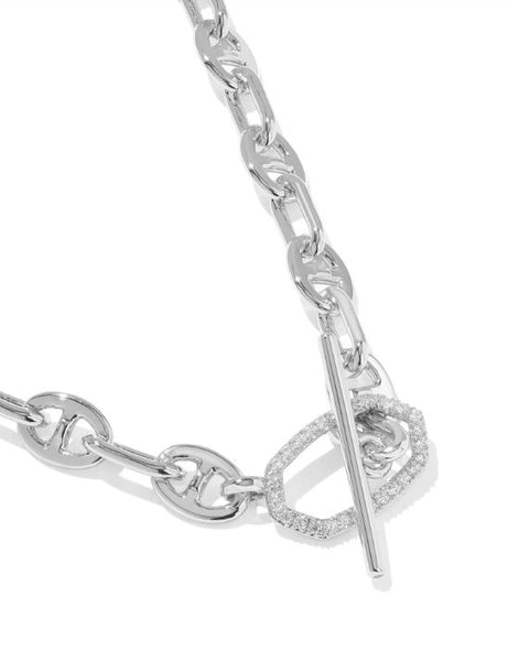Kendra Scott Elisa Toggle Link & Chain Necklace in Silver & White CZ