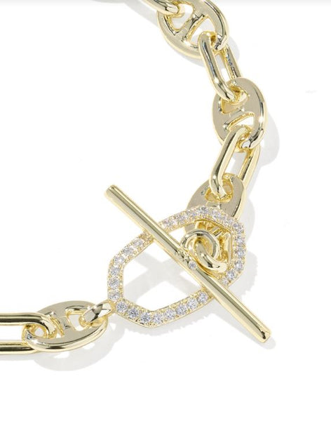 Kendra Scott Elaina Toggle Link & Chain Bracelet in Gold & White CZ