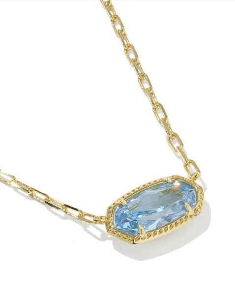 Kendra Scott Elisa Luxe Short Pendant Necklace in Gold & Light Blue CZ