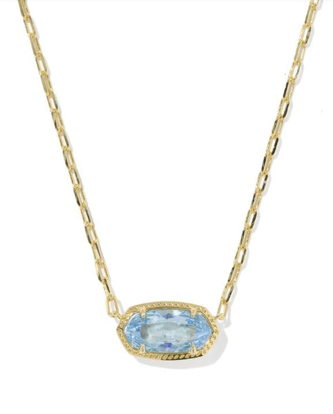 Kendra Scott Elisa Luxe Short Pendant Necklace in Gold & Light Blue CZ