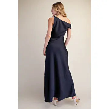 One Shoulder Satin Maxi Dress