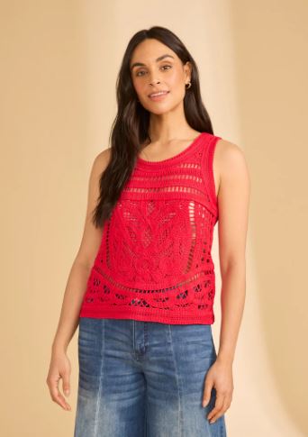 FDJ Sleeveless Crochet Sweater in Red