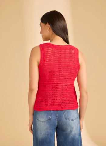 FDJ Sleeveless Crochet Sweater in Red