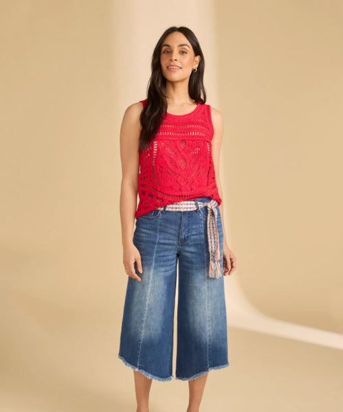 FDJ Sleeveless Crochet Sweater in Red