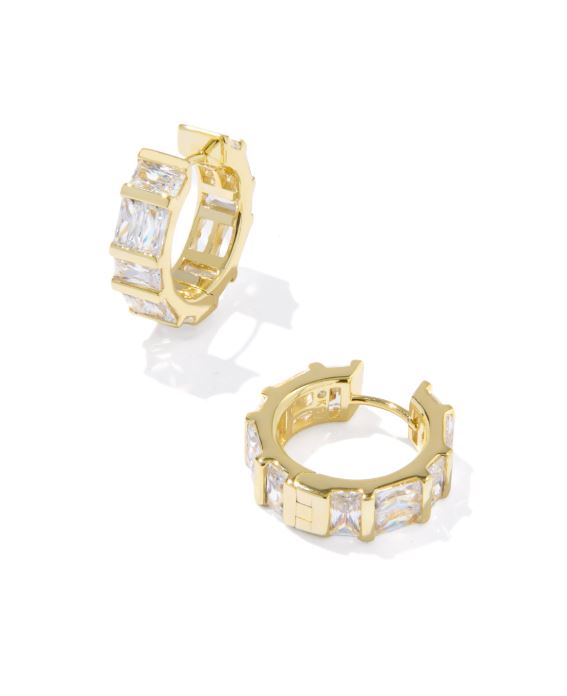 Kendra Scott Huggie Earrings in Gold White CZ