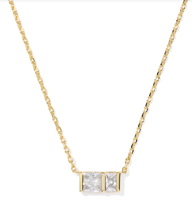 Kendra Scott Jaime Short Pendant Necklace in Gold White CZ